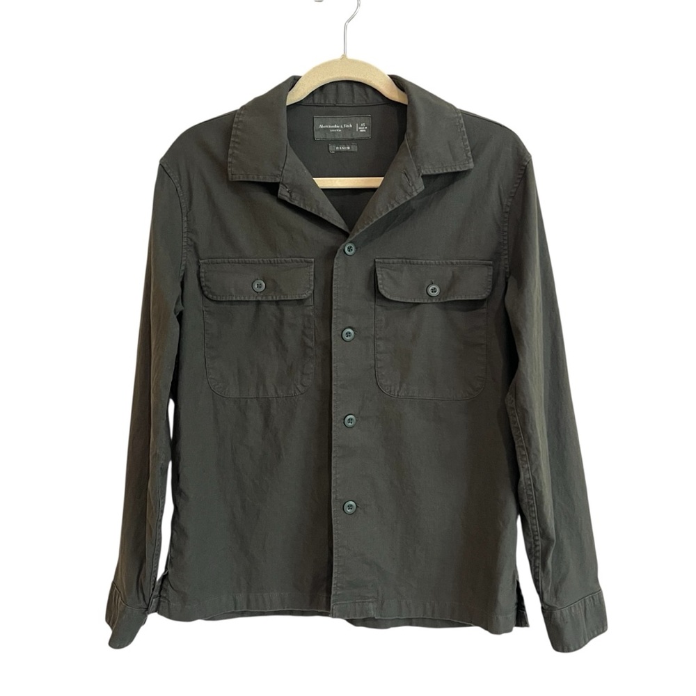 Abercrombie & Fitch Linen Blend Long Sleeve Button Down Shirt Olive Green XS